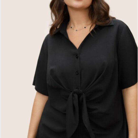 BloomChic Plus Size 2XL Plain Tie Knot Stretchy Woven Pleated Blouse - Picture 3 of 4